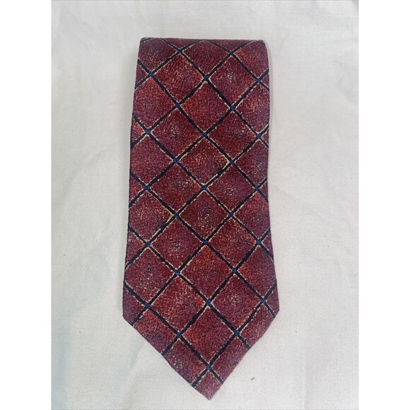 Alfani 100% Silk tie diamond Check Mens Texture Italian Finished USA vtg - Picture 1 of 5